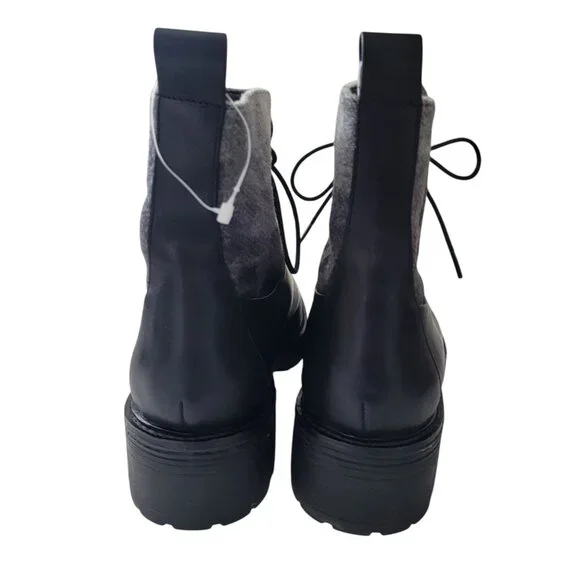 KELSI DAGGER BROOKLYN Black & Gray Checkered Leather Ankle Combat Boots Sz 7.5 - Picture 3 of 10